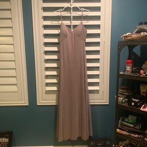 JENNY YOO DEVON GLITTER KNIT GOWN IN TAUPE